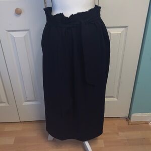 ASOS long midi skirt with side slits and belt.
